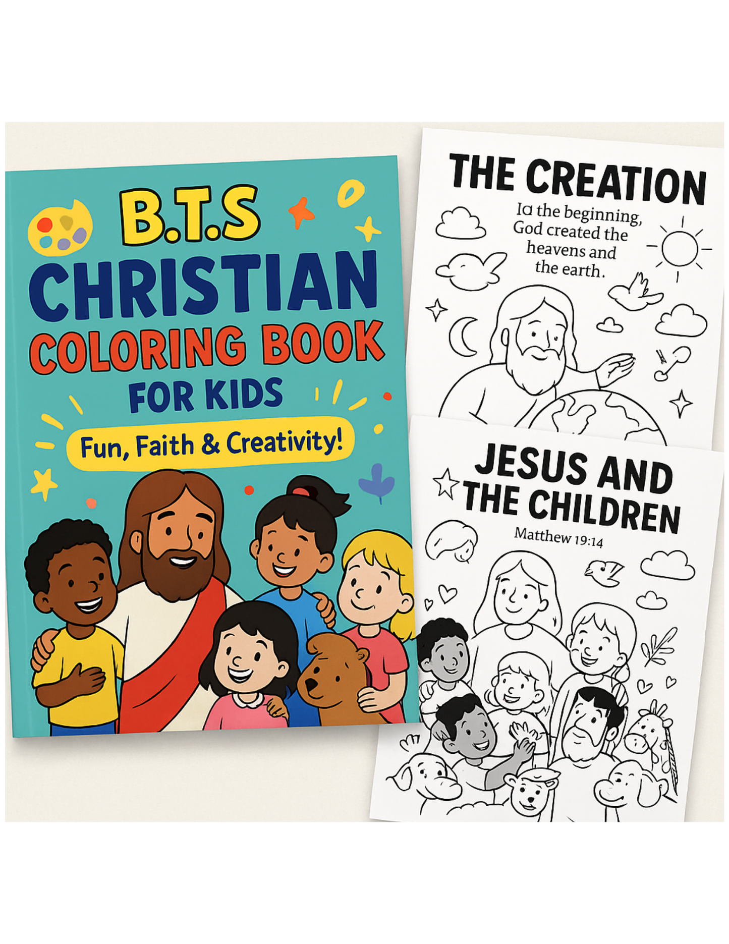 B.T.S Christian Coloring Book for Kids | Bible Stories Coloring Pages | 28 Fun Faith Activities | Printable Christian Book | Sunday School & Home Learning
